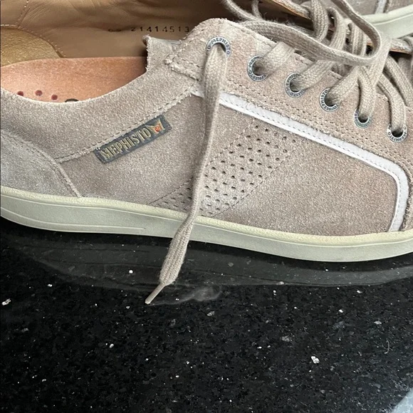 Mephisto Men's Beige Suede Leather Lace-Up Sneakers - Picture 2 of 9